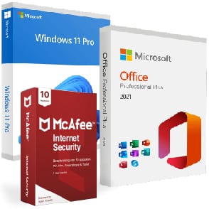Goedkope software licentie Microsoft Office Windows 11 Pro McAfee Antivirus