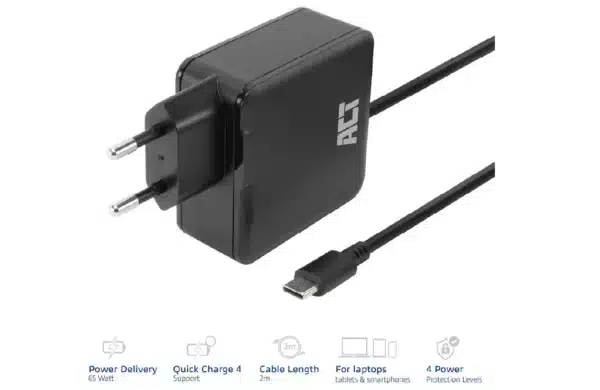 ACT USB-C laptoplader 65W met Power Delivery 2 meter